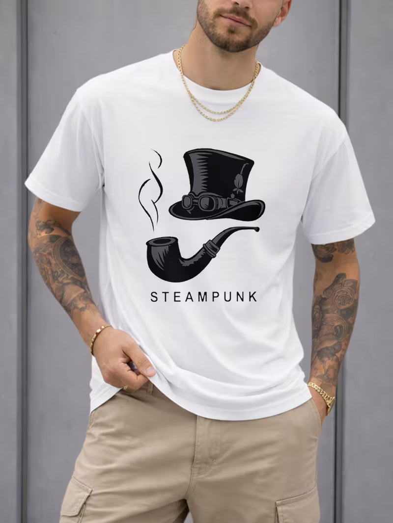 Steampunk - Vintage Mintás Férfi Divatirányzat Környakú Rövid Ujjú Póló
