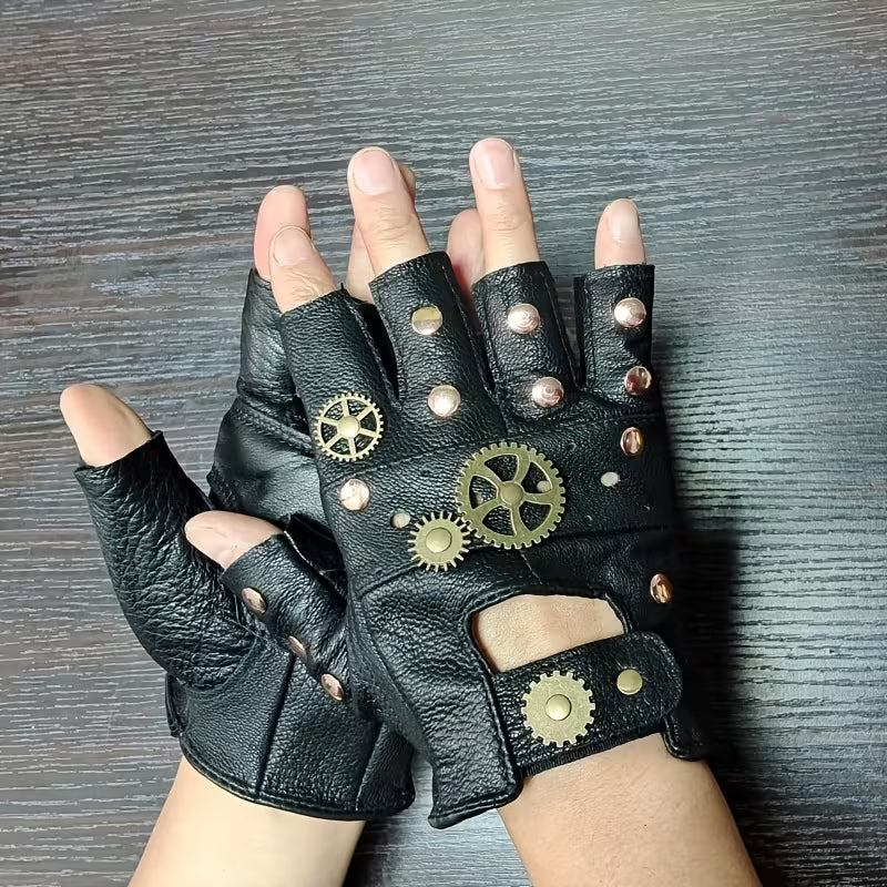Steampunk - Ujjatlan Kesztyű Műbőr Fém Fogaskerekekkel