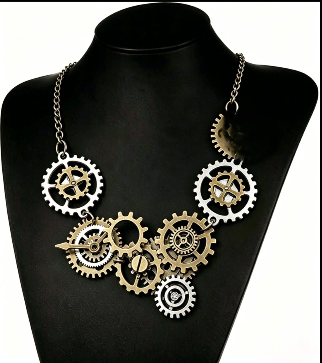 Steampunk - Barna hosszú nyaklánc, ~75cm